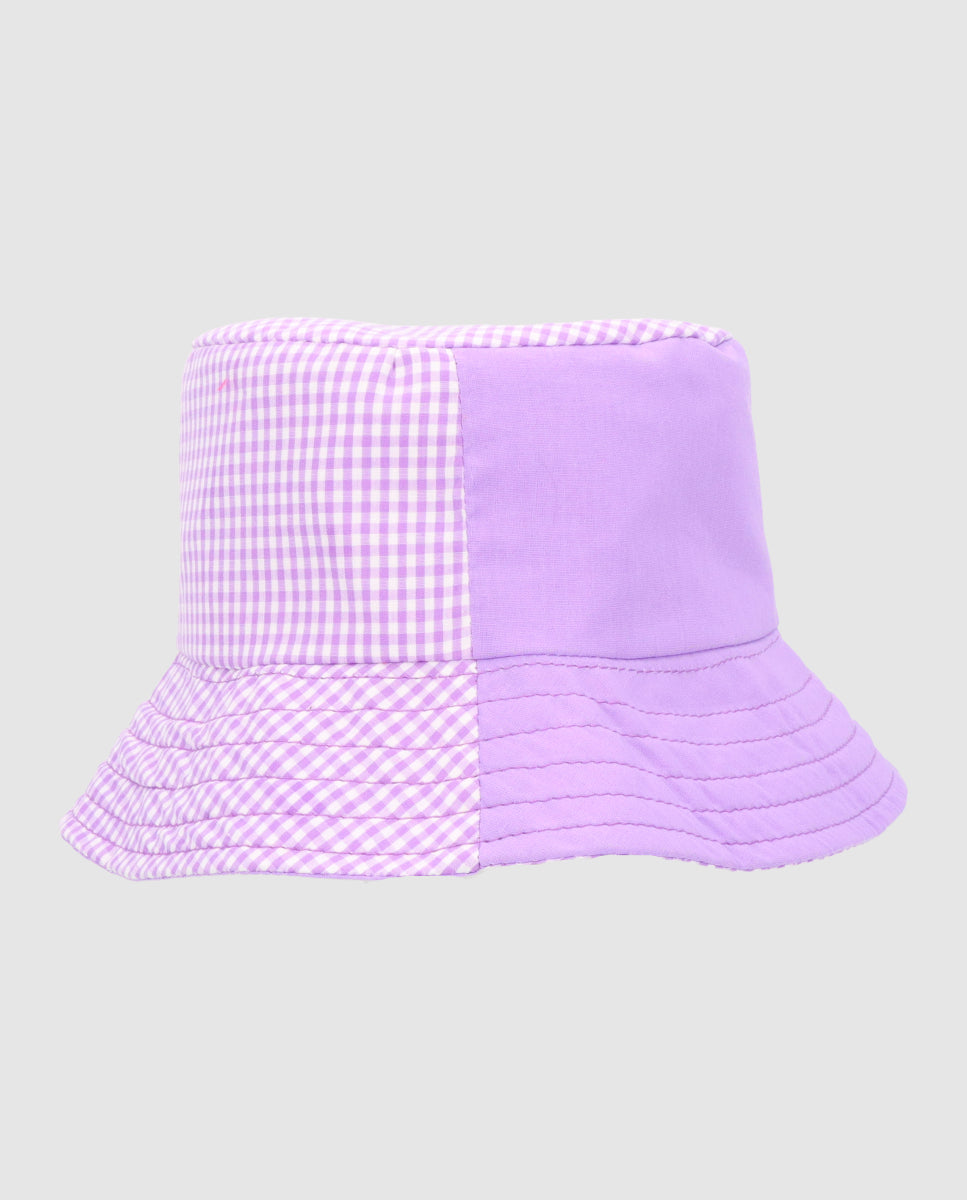 Reversible violet gingham block hat