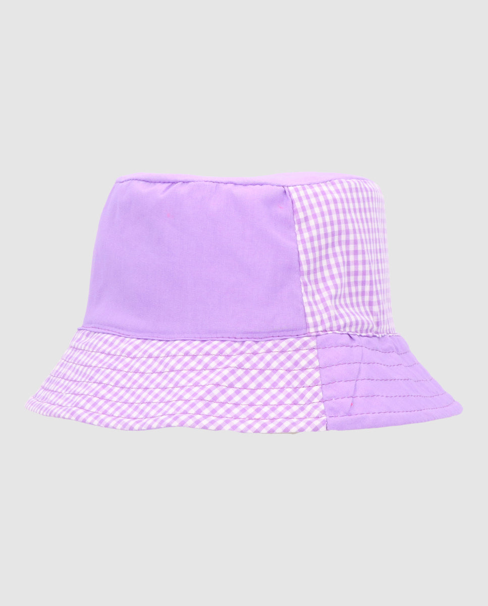 Reversible violet gingham block hat