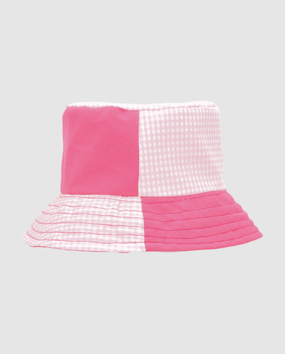 Reversible pink vichy block hat